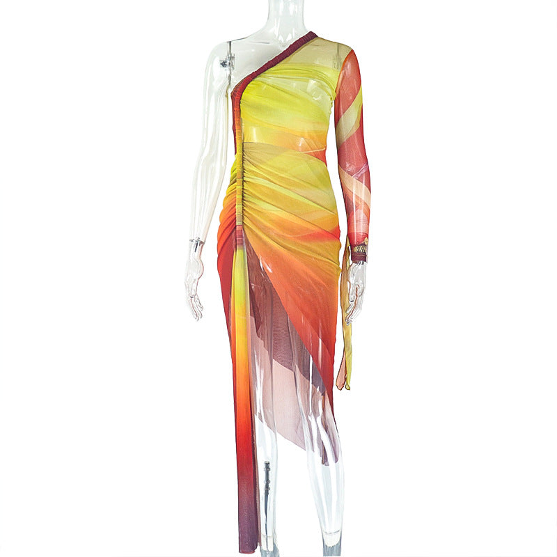Women's Asymmetrical Ombre One-Shoulder Maxi Dress Ruched Bodycon wi London's Closet Boutique Women's Asymmetrical Ombre One-Shoulder Maxi Dress Ruched Bodycon wi London's Closet Boutique