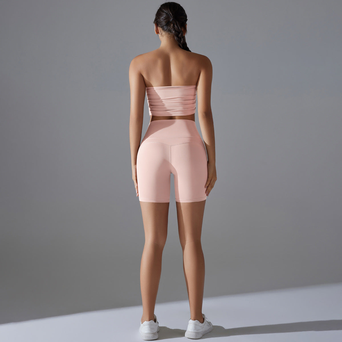 One Piece Pleated Tube Top High Waist Yoga Set