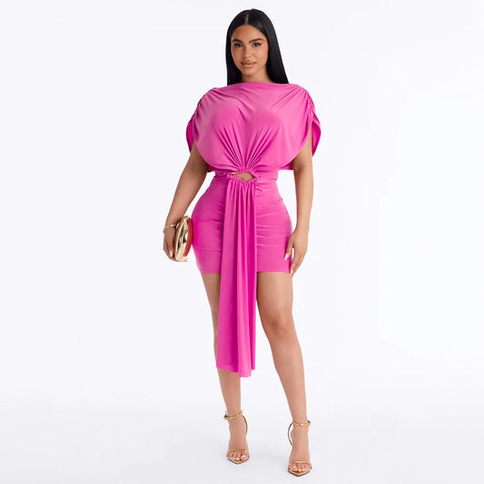 Cutout Ruched Bodycon Mini Dress | Short Sleeve Backless Dress | 2 Colors | Sizes S-L