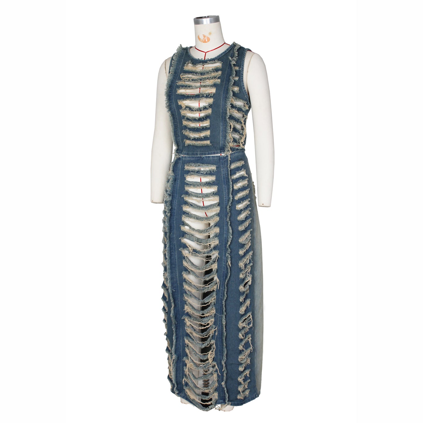 Women's Denim Two-Piece Set – High Slit Skirt & Vest
