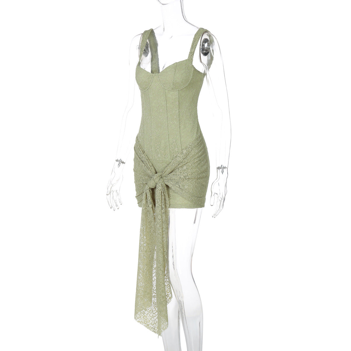Lace Patchwork V-Neck Mini Dress – Cinched Bandage Cami Style