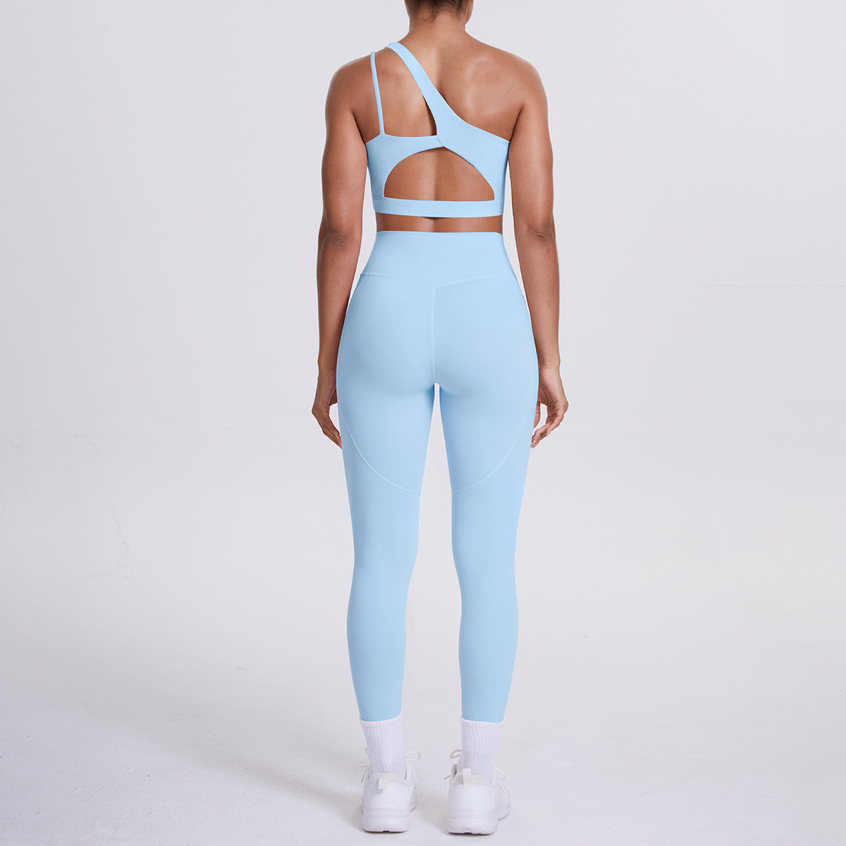 One Shoulder Cutout Yoga Bra & Pocket Pants Set | Asymmetric Sports Activewear Set | 10 Colors | Sizes S-XL