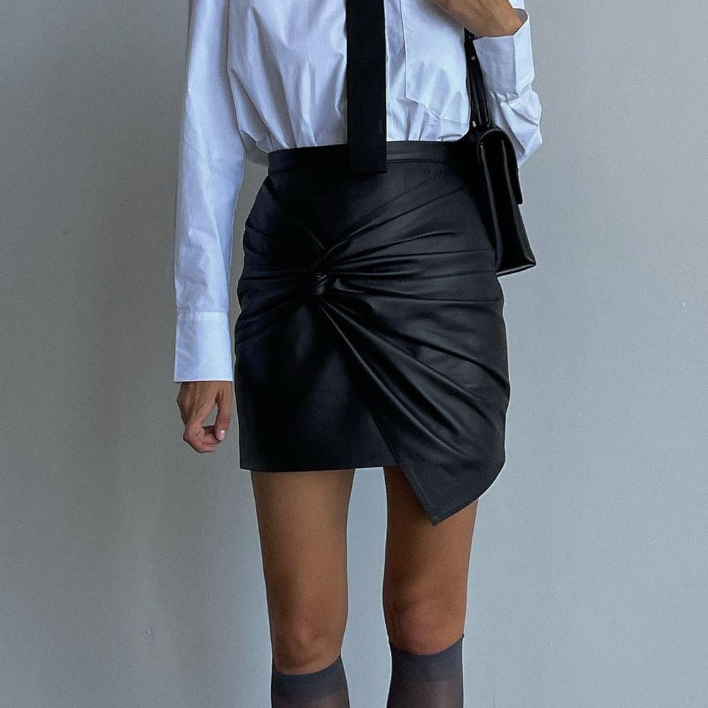 Twisted Ruffle Faux Leather Skirt