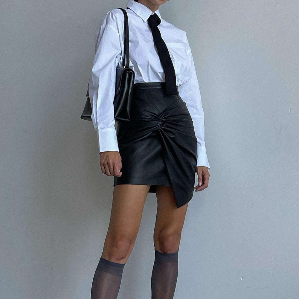 Twisted Ruffle Faux Leather Skirt