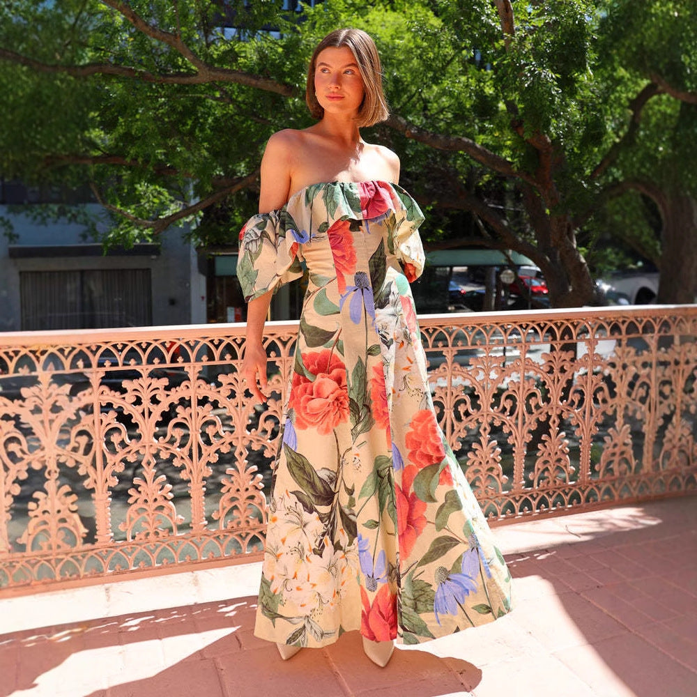 Seaside Serenity Off-Shoulder Maxi Dress