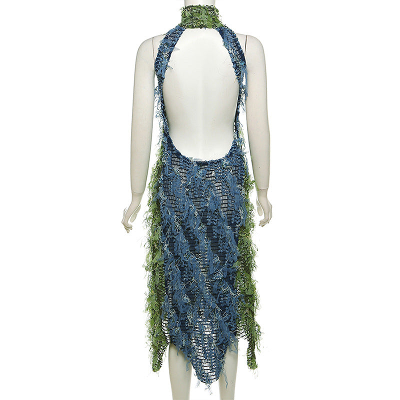 Poison Ivy's Turtleneck Sleeveless Tassel Maxi Dress