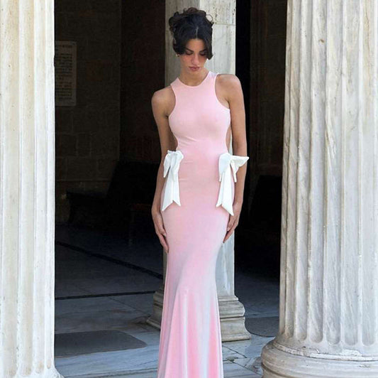 Backless Bow Cutout Maxi Dress – Elegant & Sexy Look