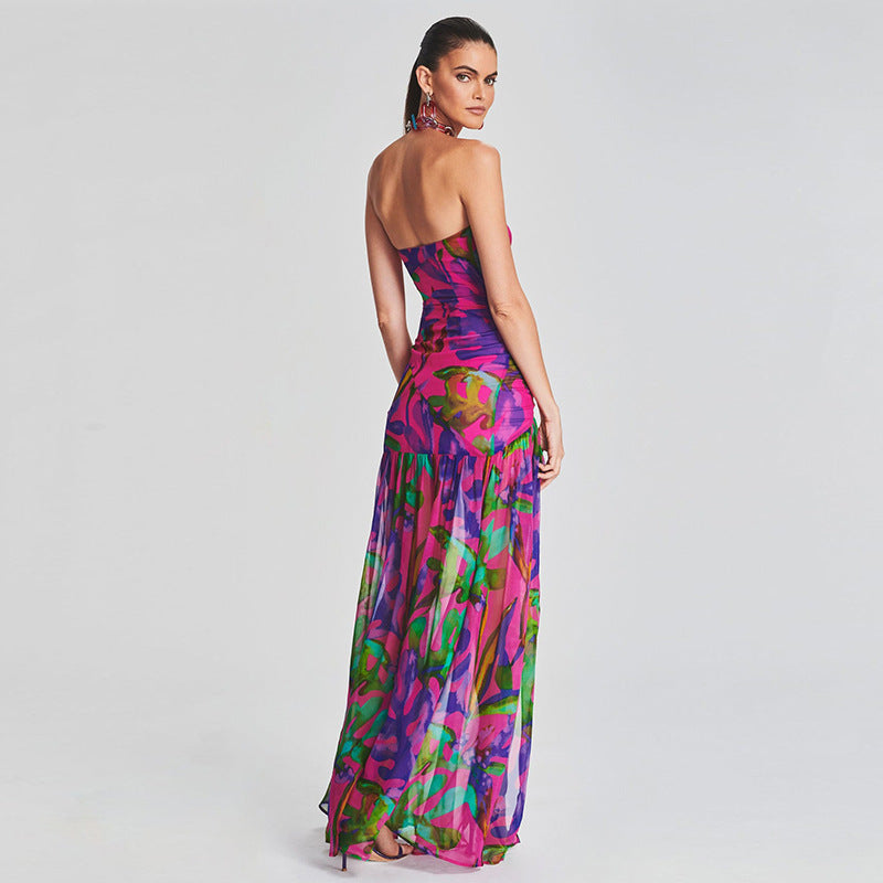 Sexy Strapless Backless Printed Maxi Dress with Split – Vacation Essential