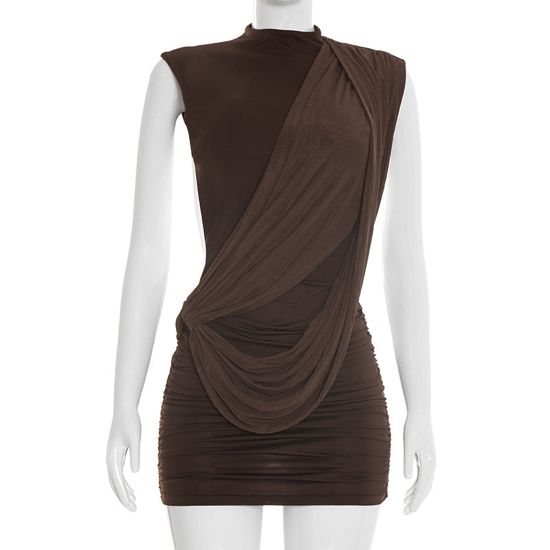 Backless Ruched Bodycon Dress | Asymmetric Ribbon Mini