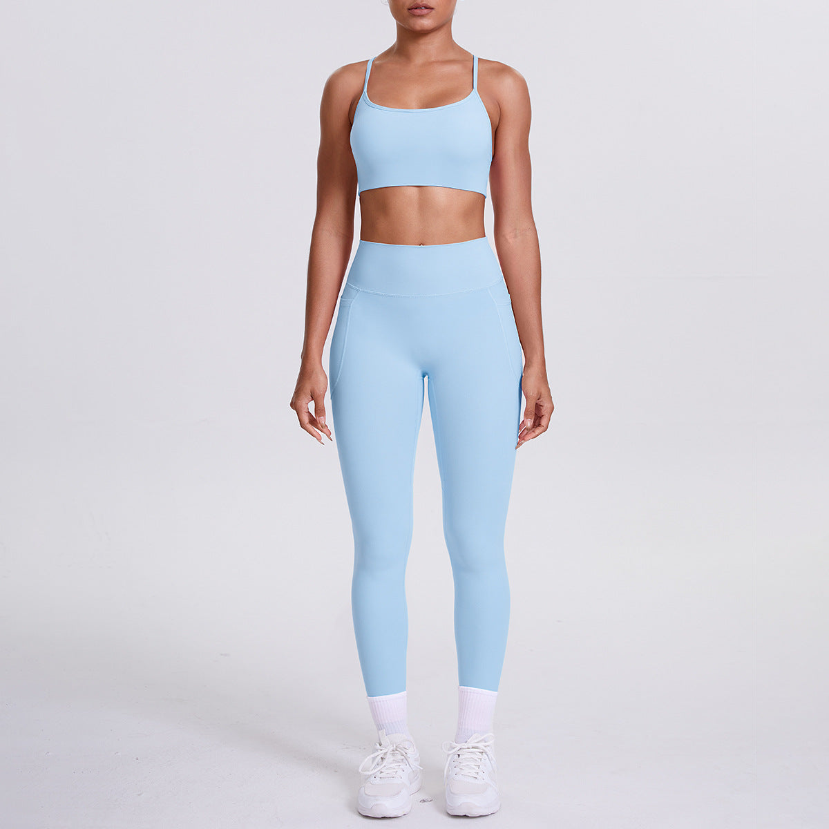 Sling Backless Sports Bra & Pocket Pants Yoga Set | Nude Feel Activewear Set | 10 Colors | Sizes S-XL