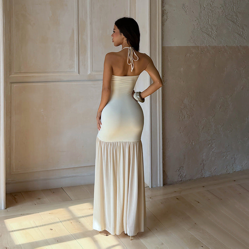 Women's Mesh Halter Maxi Dress – Sexy Beaded Cutout Bodycon Party Dress