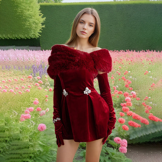 Sexy Velvet Rhinestone Tube Top Dress