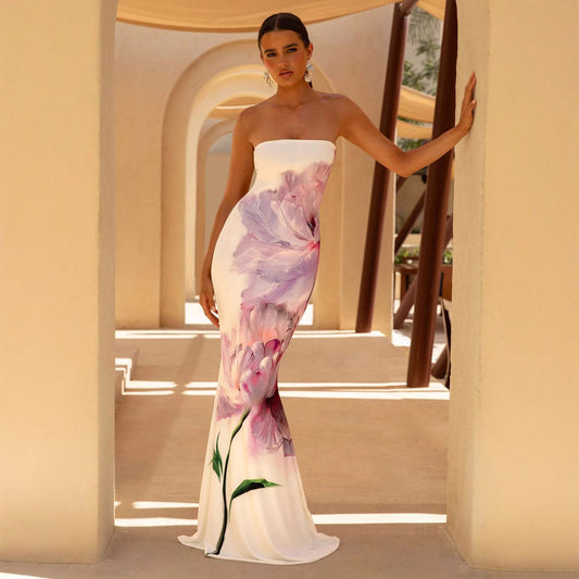 Women's Floral Ombre Strapless Bodycon Maxi Dress