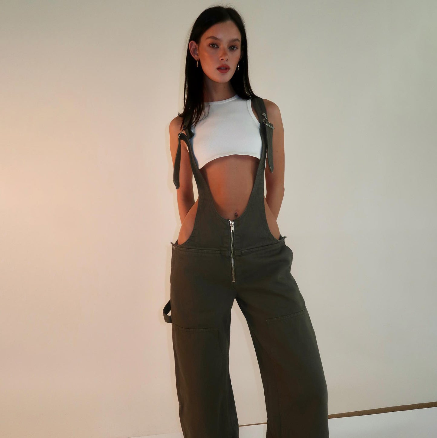 Wide-Leg Denim Overalls – High-Rise Straight Leg Jeans with Straps