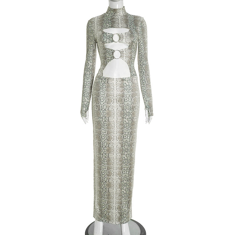 Women's Snake Print Cutout Maxi Dress Slim Fit Bodycon Long Sleeve R London's Closet Boutique Women's Snake Print Cutout Maxi Dress Slim Fit Bodycon Long Sleeve R London's Closet Boutique