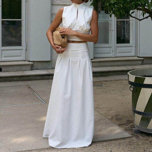 The Backless Halter Pleated Maxi Set