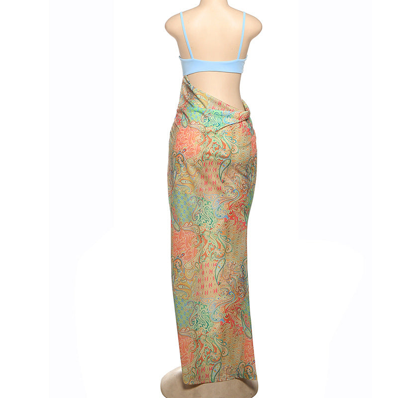 Spring Sexy Printed Cutout Maxi Dress