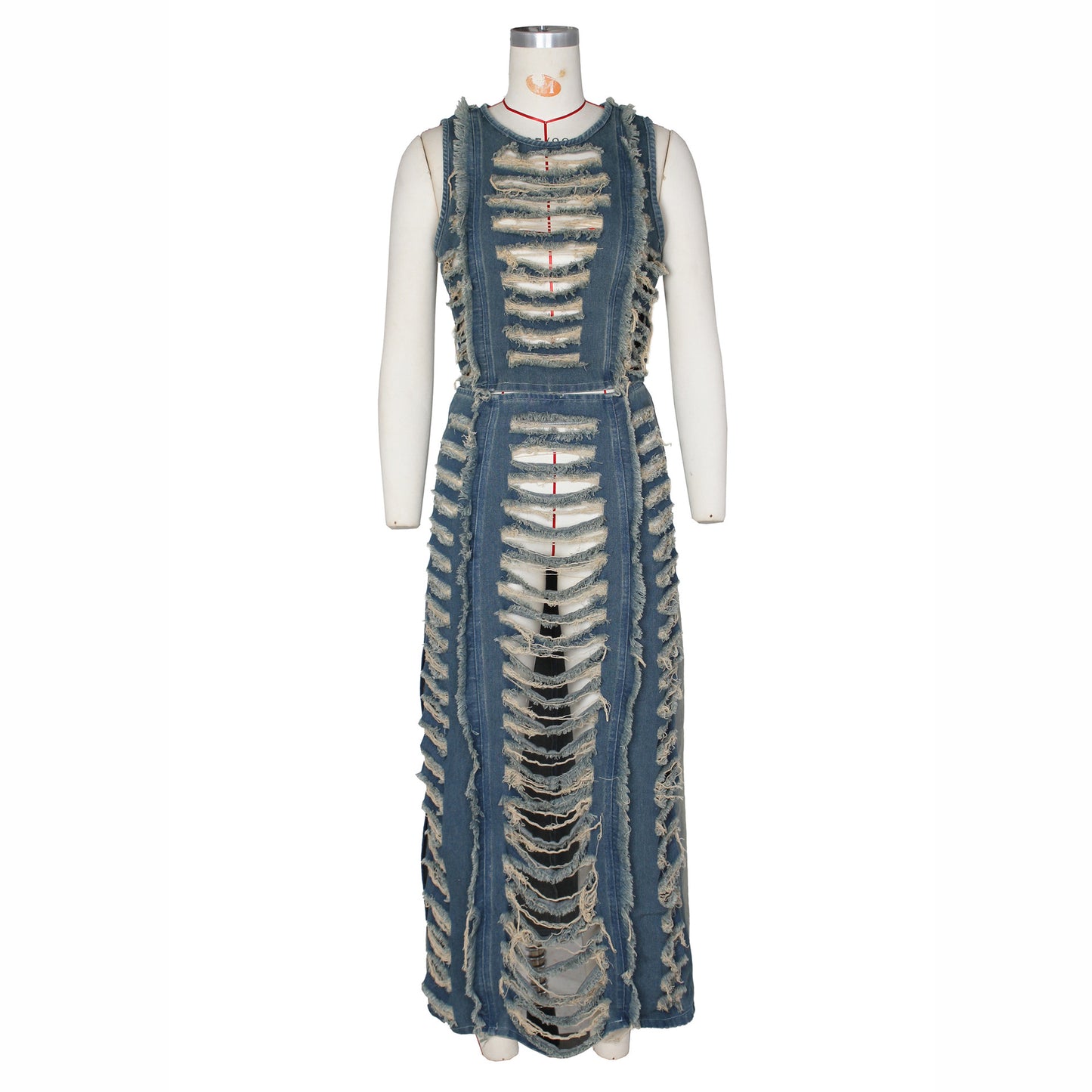 Women's Denim Two-Piece Set – High Slit Skirt & Vest