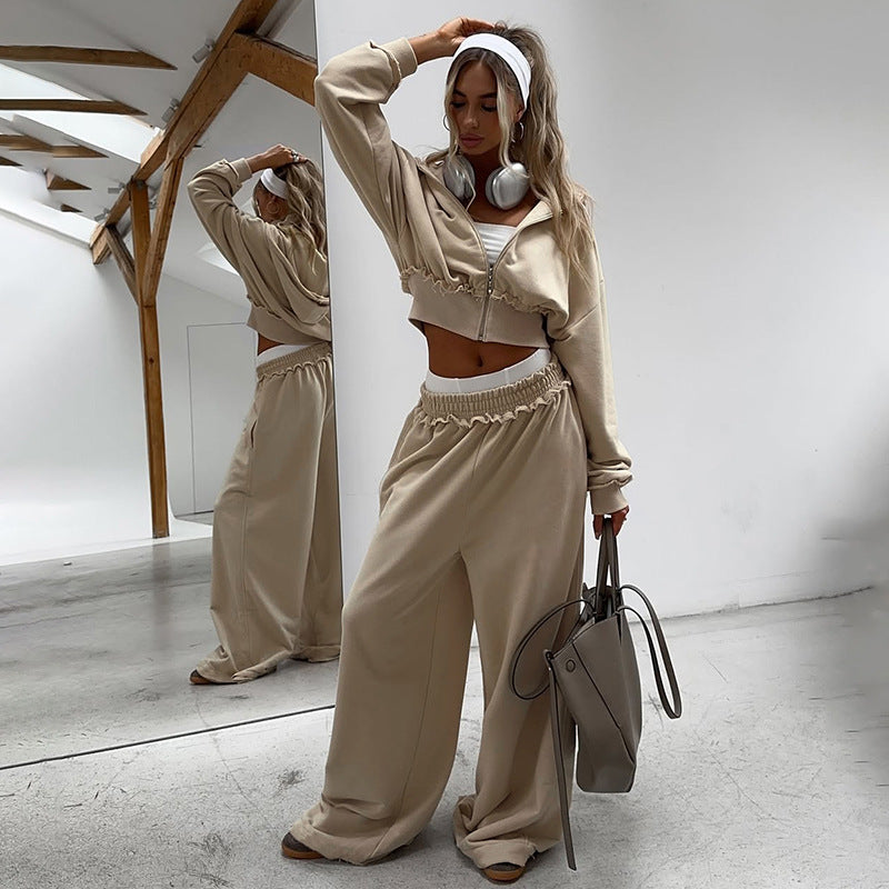 🍂 Nova Hooded Crop Jacket & Wide-Leg Pant Set