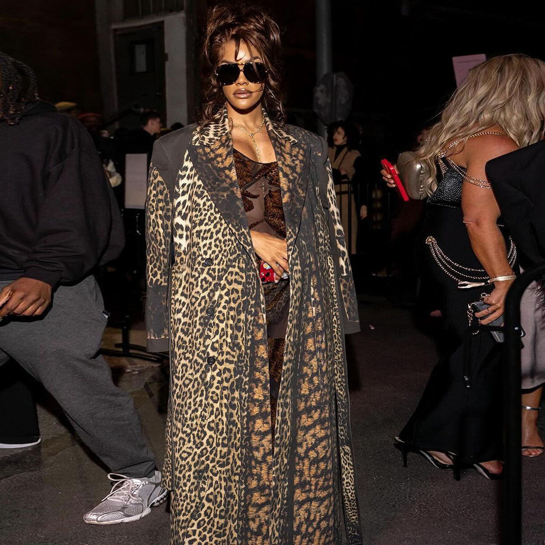 Women’s Leopard Print Belted Trench Coat – Casual Extra-Long Animal Print Coat