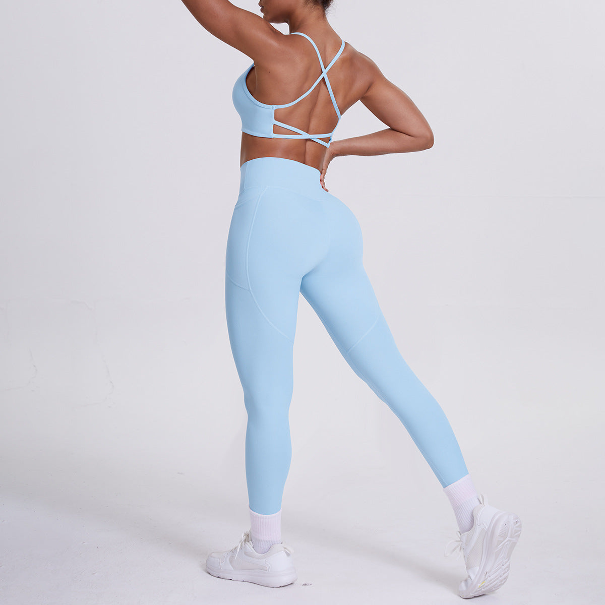 Sling Backless Sports Bra & Pocket Pants Yoga Set | Nude Feel Activewear Set | 10 Colors | Sizes S-XL