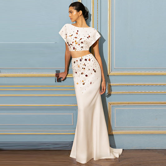 Beaded Crop Top and Fishtail Skirt Set