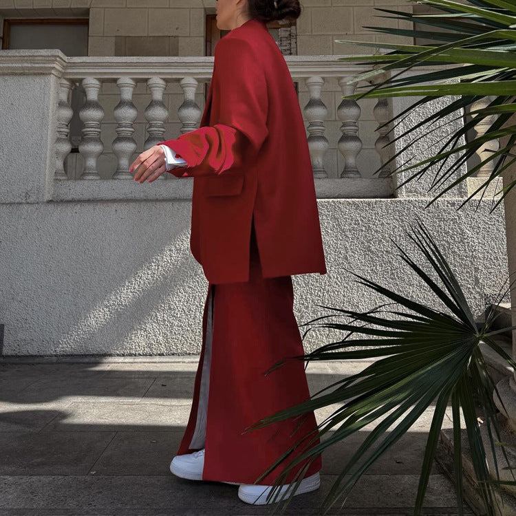 Elegant Split Maxi Skirt & Blazer Set