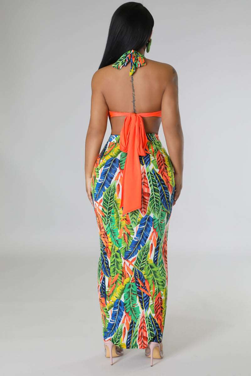 Print Halter Neck Bra Top & Skirt Set - London's Closet Boutique