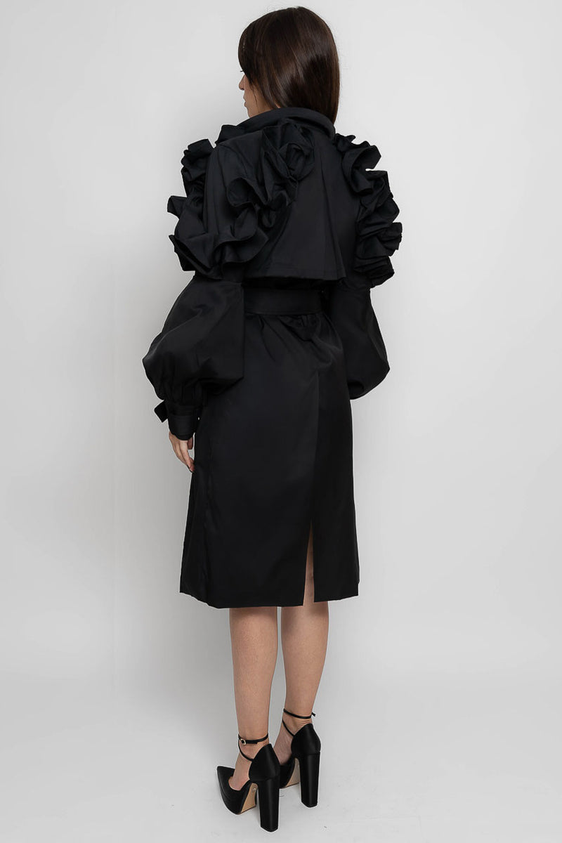 Mallory’s Chic Ruffle Belted Trench Coat