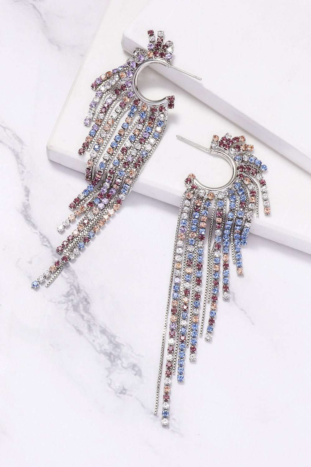 Fringed Rhinestone Zinc Alloy Dangle Earrings - London's Closet Boutique