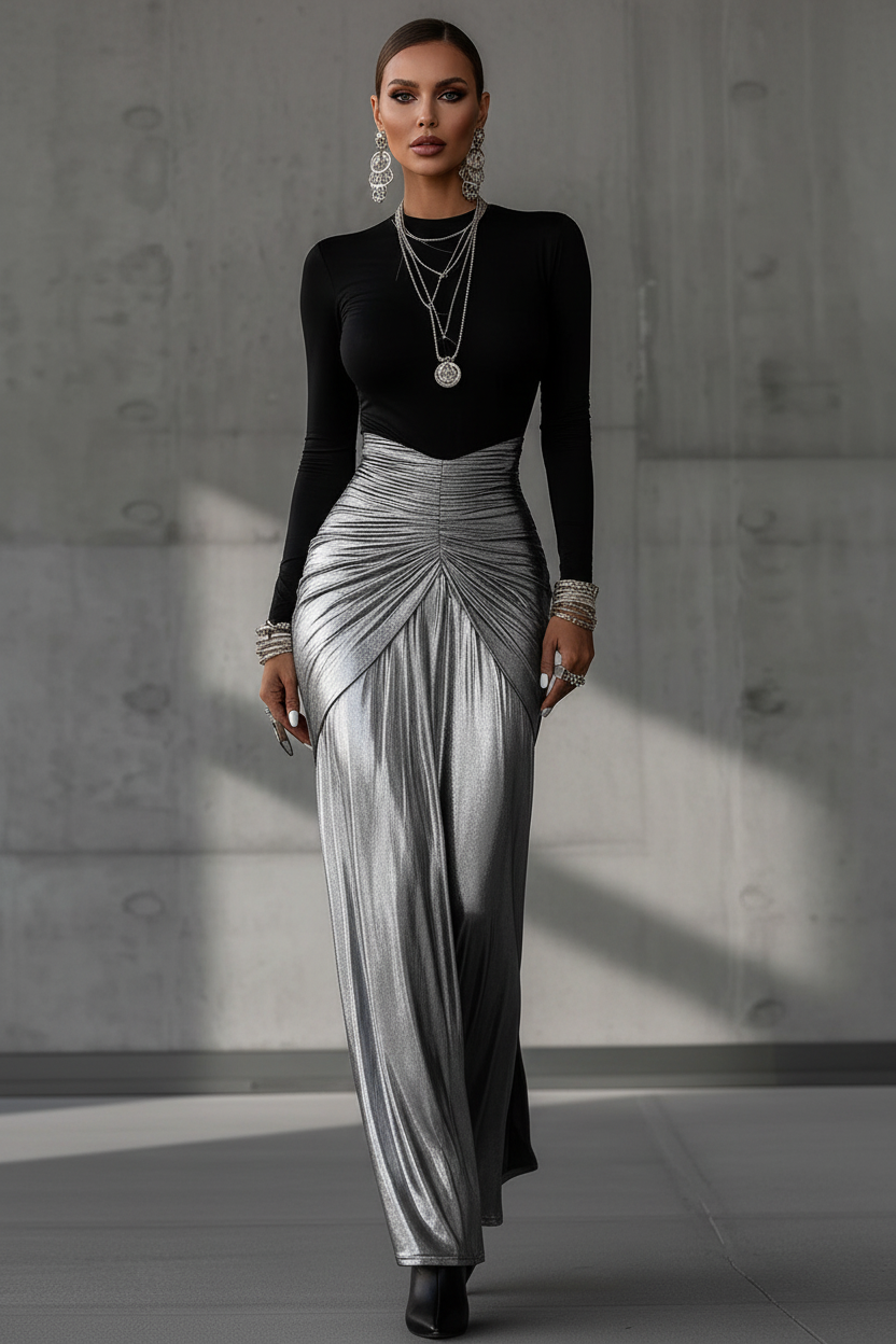 Metallic Silver Dress with Model