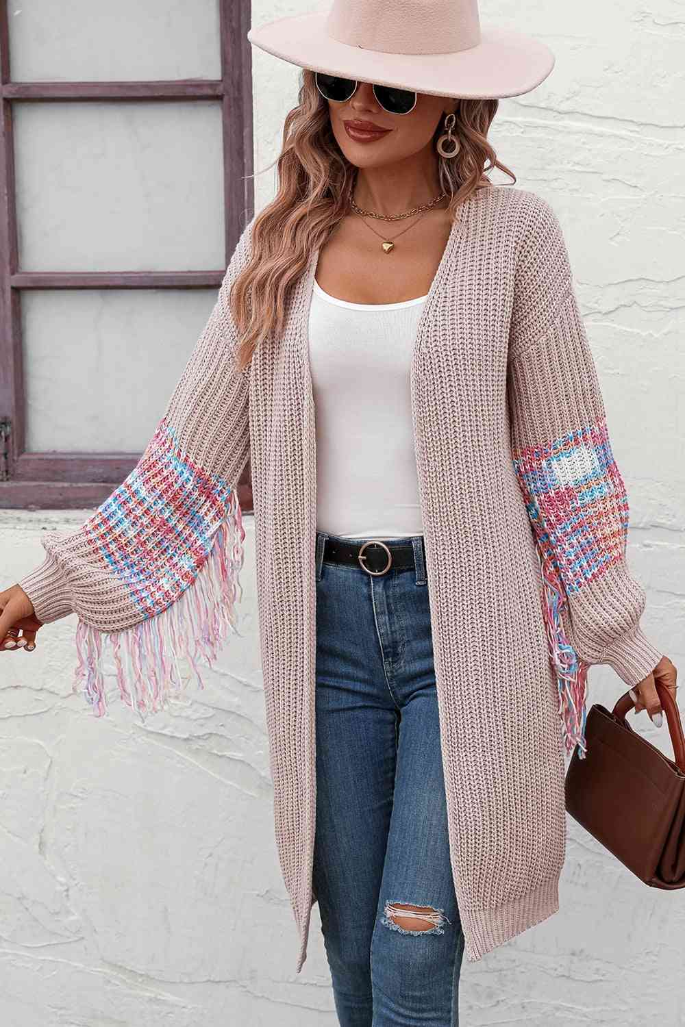 Fringe Sleeve Dropped Shoulder Cardigan - London's Closet Boutique