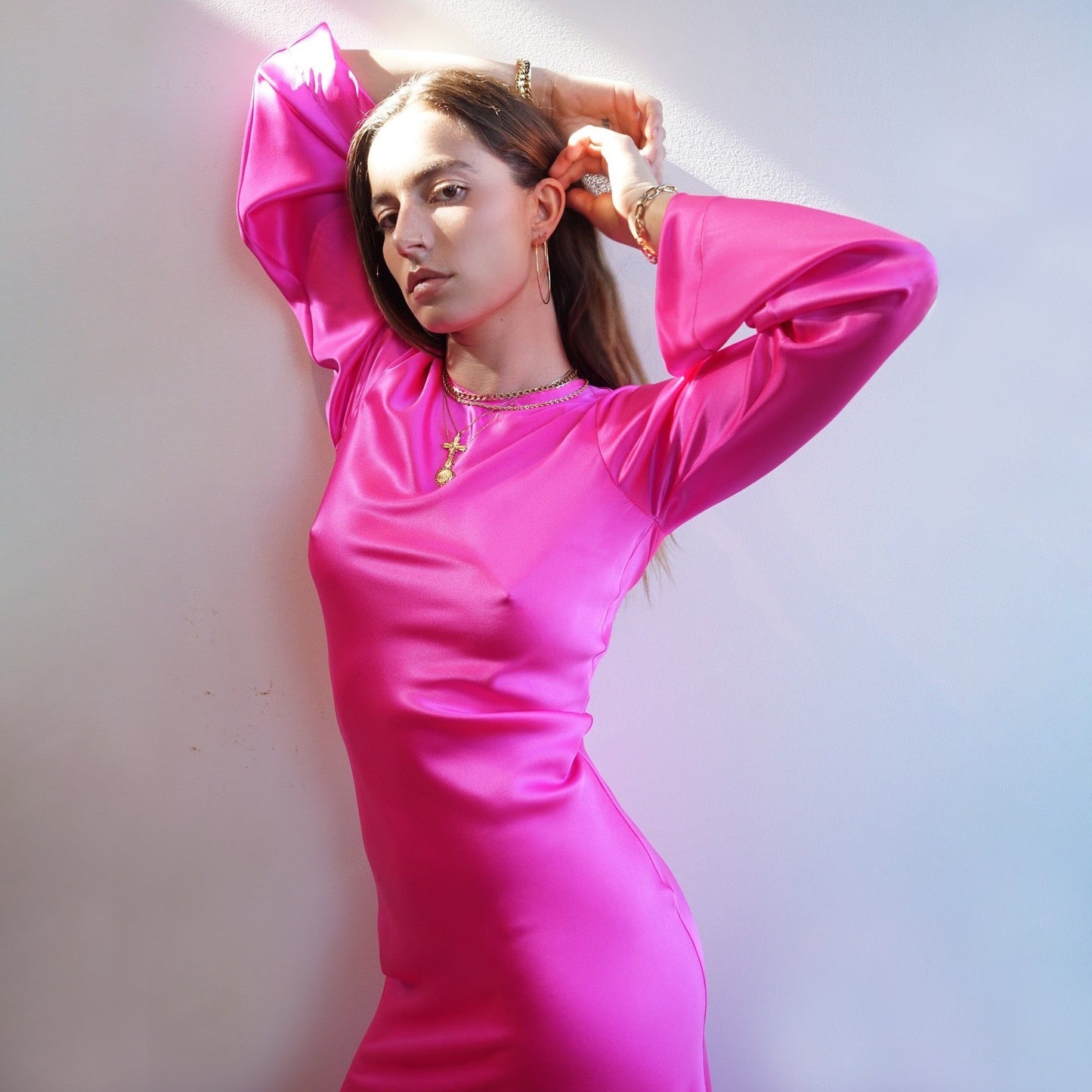 Rosey Rose Pink Fishtail Long Sleeve Hip Dress