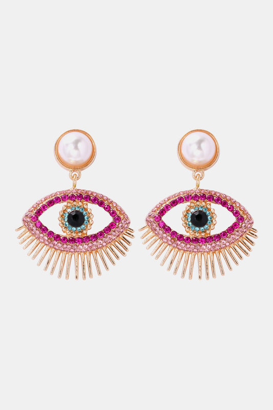 Evil Eye Shape Rhinestone Zinc Alloy Synthetic Dangle Earrings - London's Closet Boutique