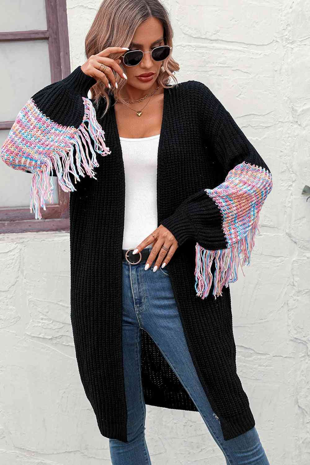 Fringe Sleeve Dropped Shoulder Cardigan - London's Closet Boutique