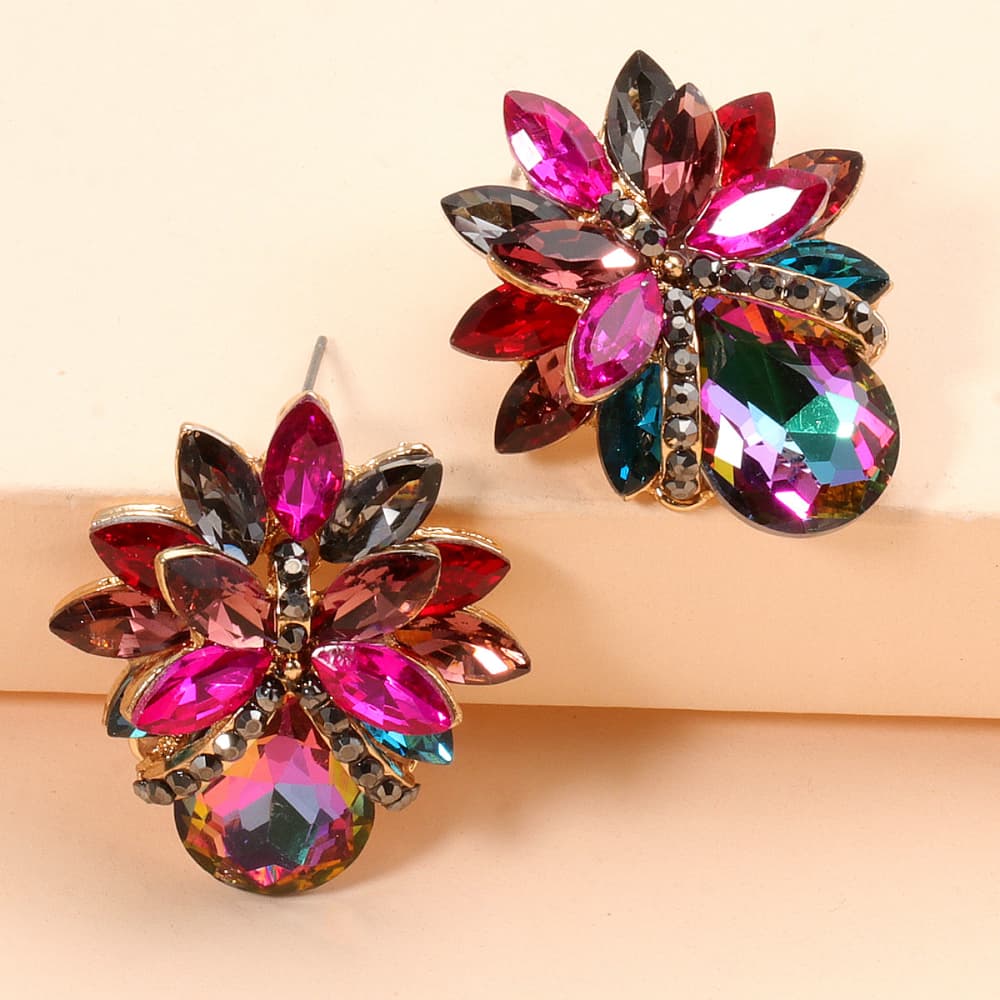 Flower Shape Glass Stone Stud Earrings - London's Closet Boutique