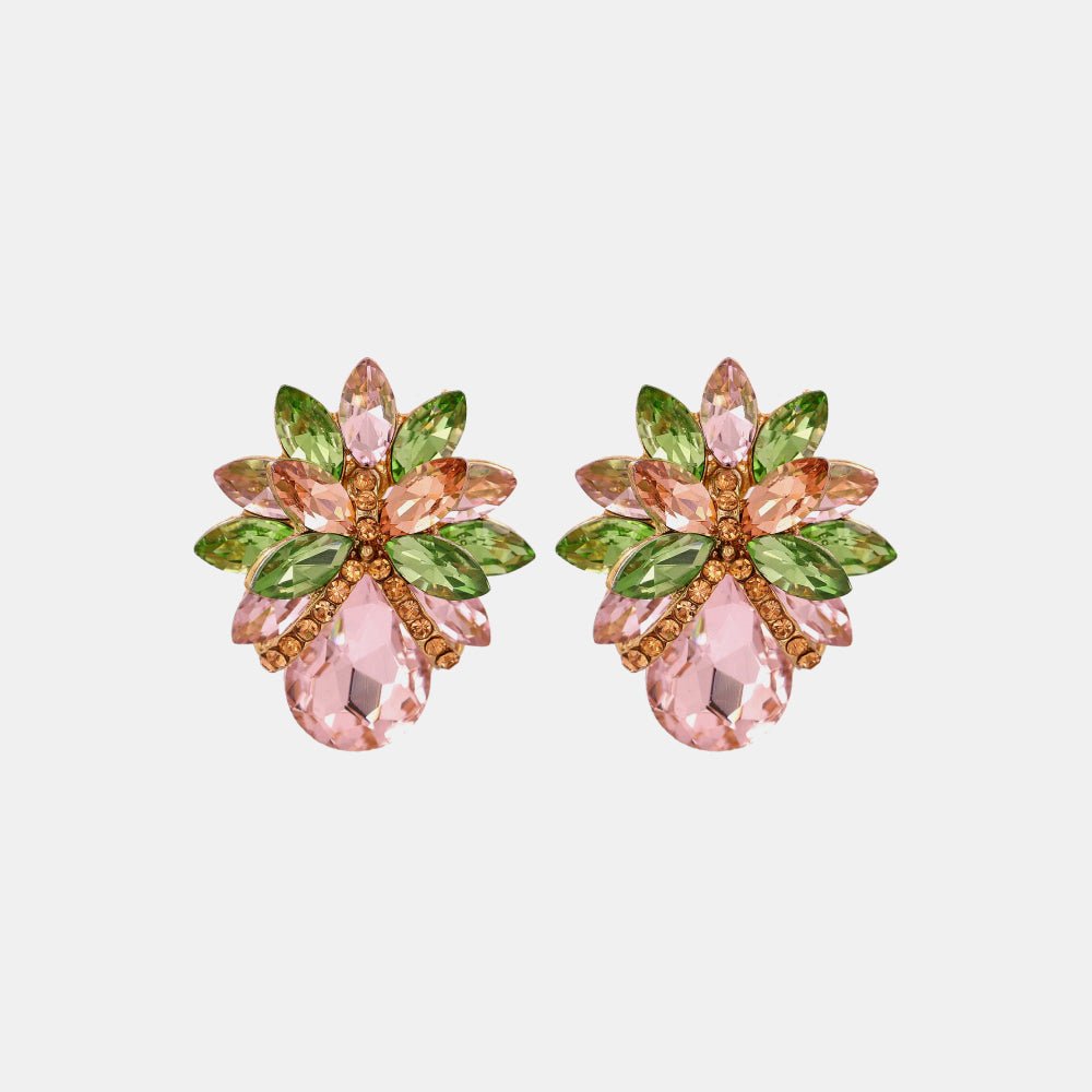 Flower Shape Glass Stone Stud Earrings - London's Closet Boutique