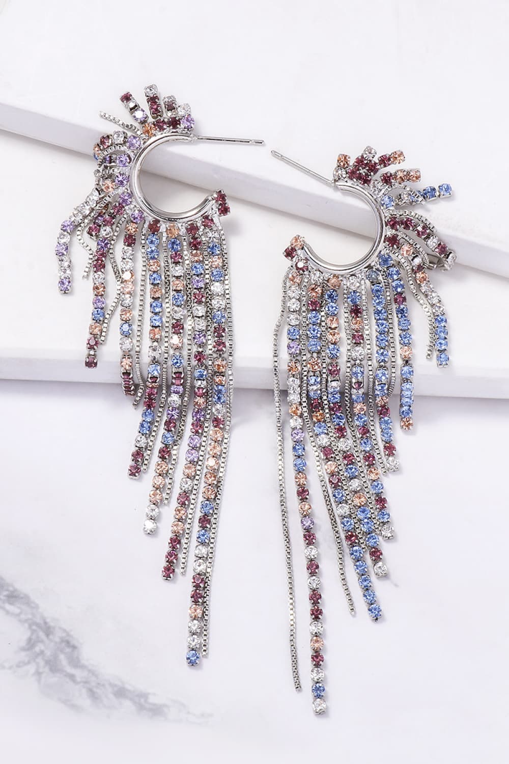 Fringed Rhinestone Zinc Alloy Dangle Earrings - London's Closet Boutique