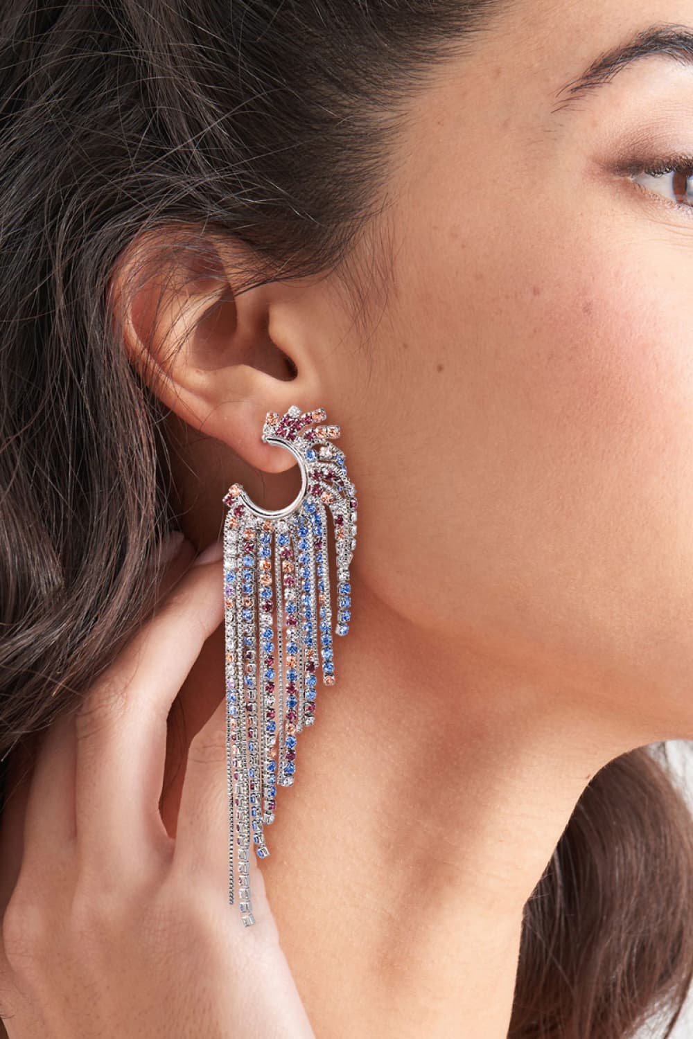 Fringed Rhinestone Zinc Alloy Dangle Earrings - London's Closet Boutique