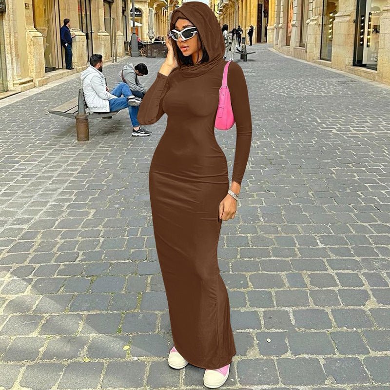 Haniya's Hood Back Split Solid Color Dress - London's Closet Boutique
