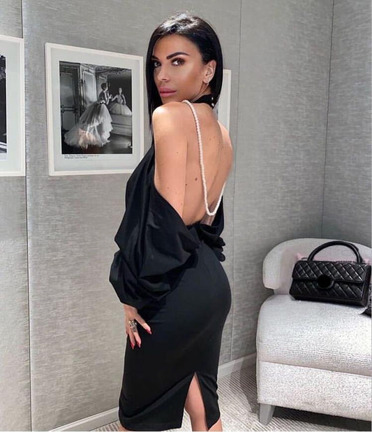 Hannah's Sexy Backless Pearl Chain Dress - London's Closet Boutique