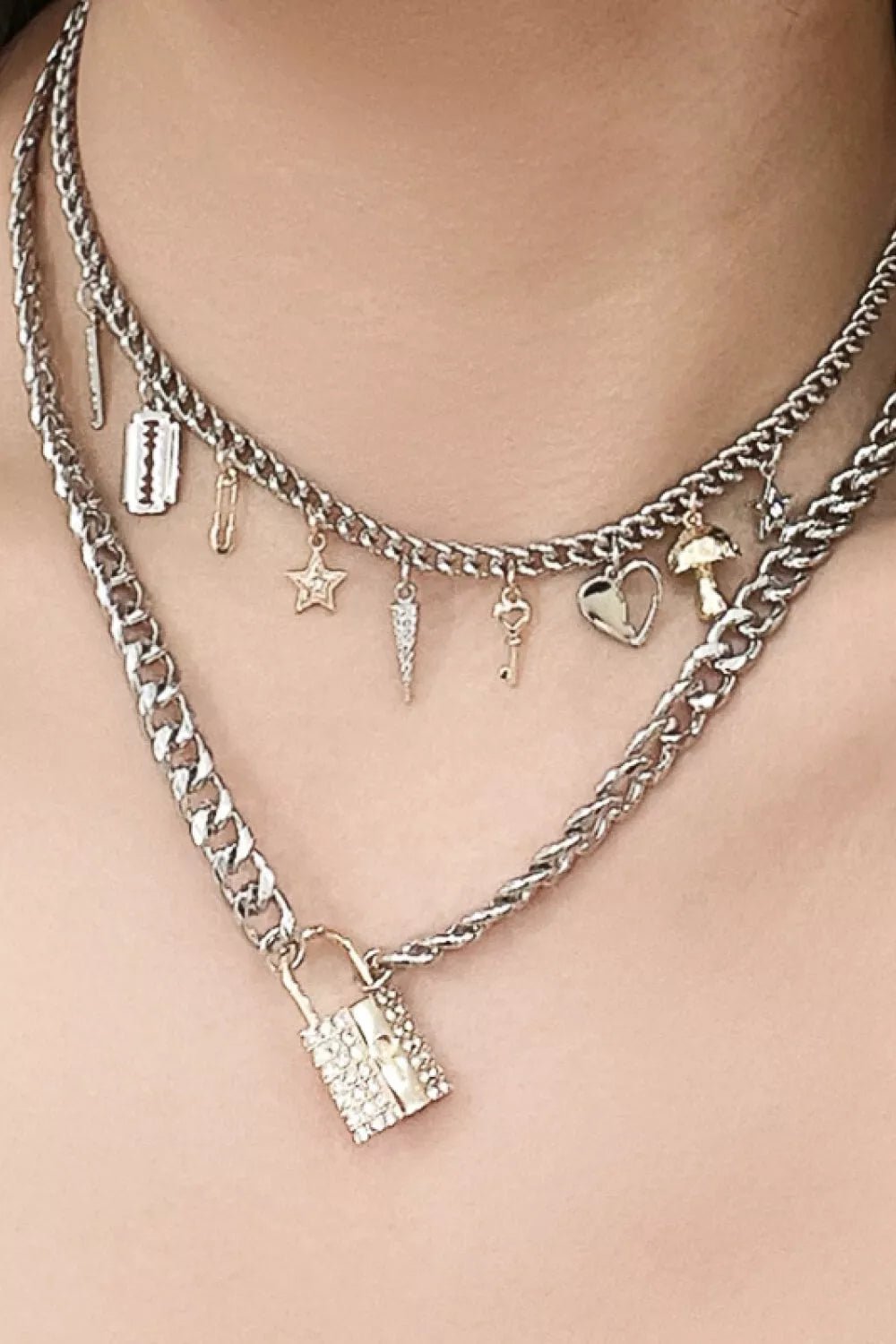 Lock Pendant Double-Layered Necklace - London's Closet Boutique