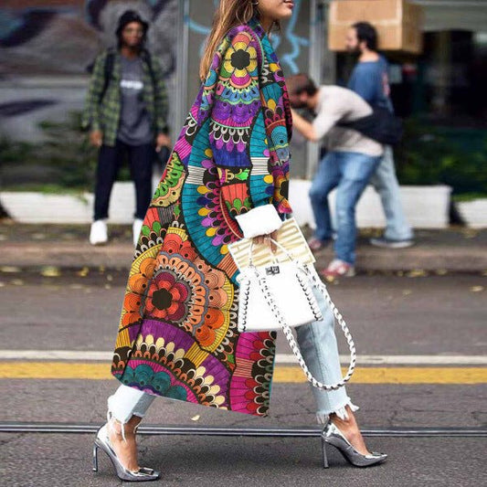Loose Ankle Print Woolen Coat Printing - London's Closet Boutique