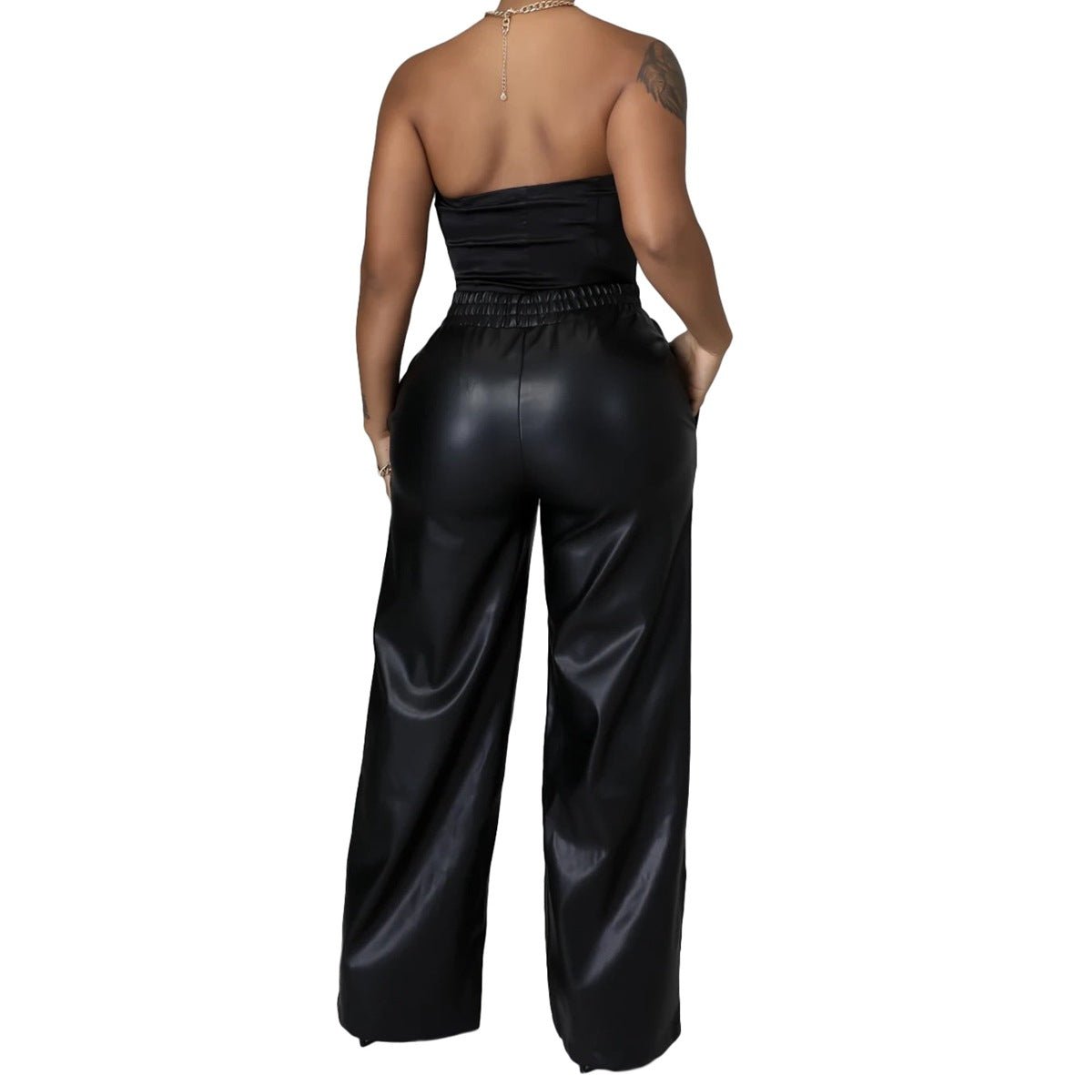 Loose Wrap Wide Leg Pocket Faux Leather Pants - London's Closet Boutique