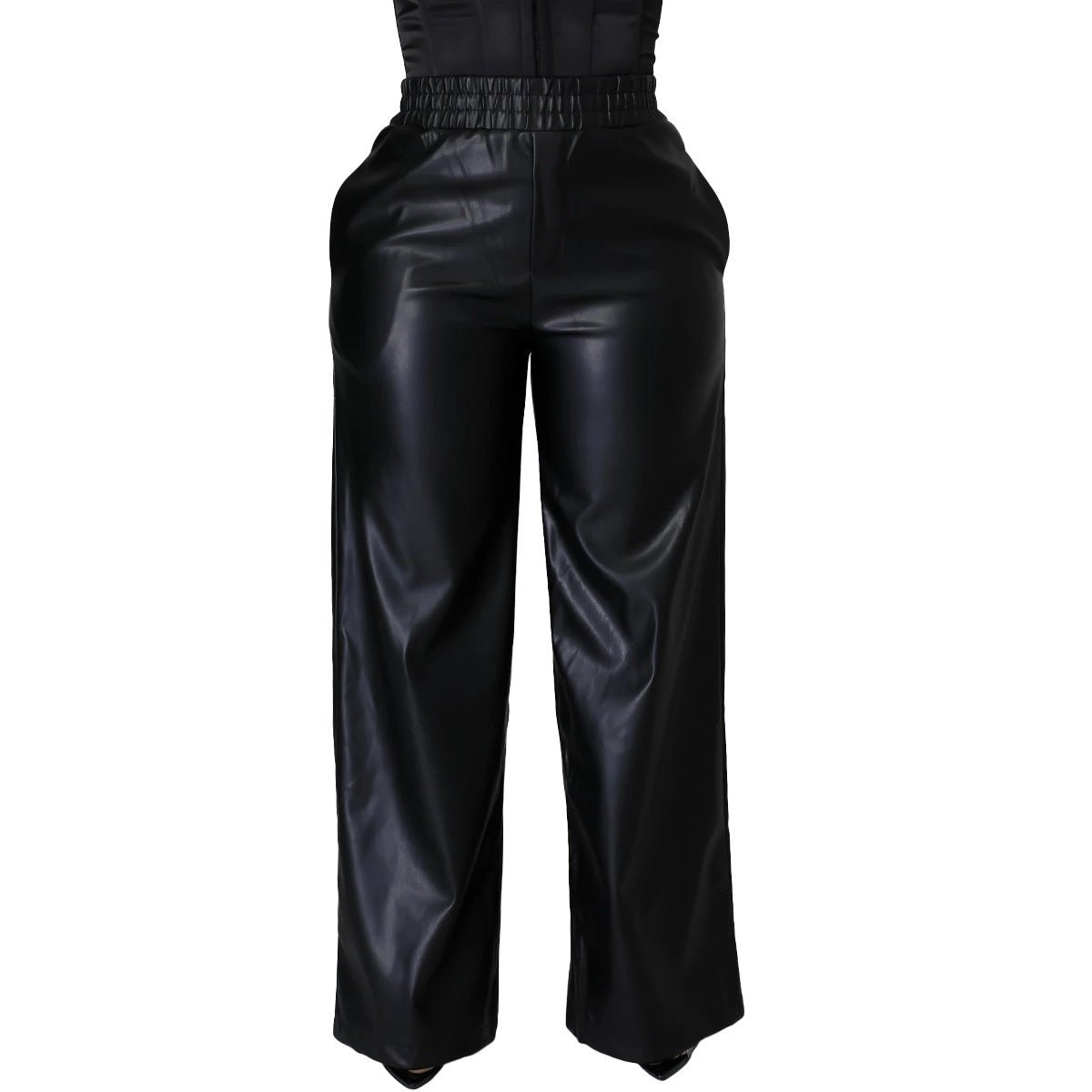 Loose Wrap Wide Leg Pocket Faux Leather Pants - London's Closet Boutique