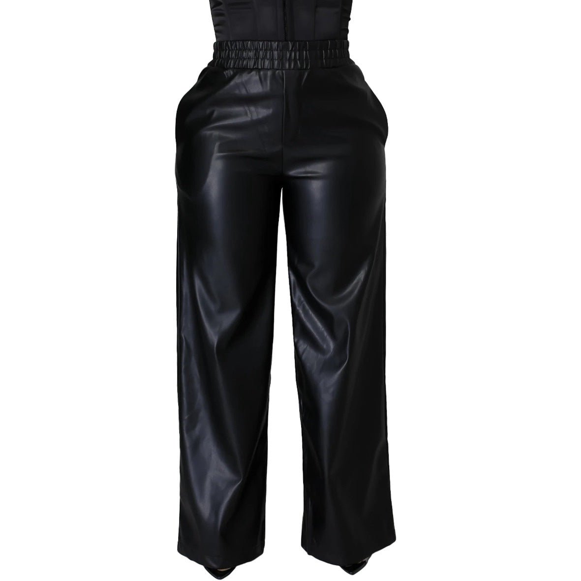 Loose Wrap Wide Leg Pocket Faux Leather Pants - London's Closet Boutique