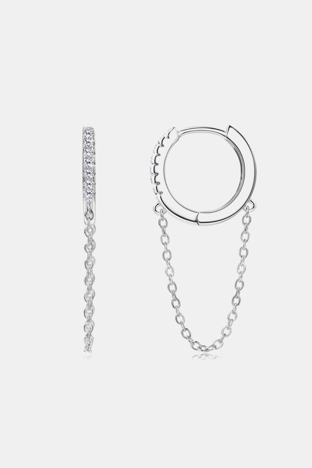 Moissanite 925 Sterling Silver Huggie Earrings with Chain - London's Closet Boutique