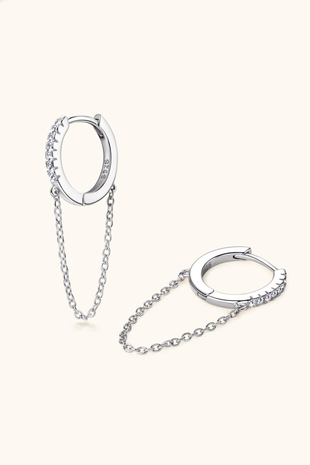 Moissanite 925 Sterling Silver Huggie Earrings with Chain - London's Closet Boutique