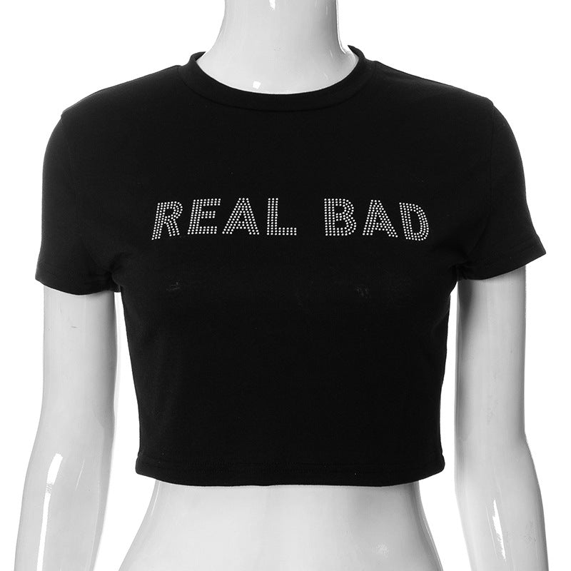 Real Bad Rhinestone Short Cropped T Shirt - London's Closet Boutique