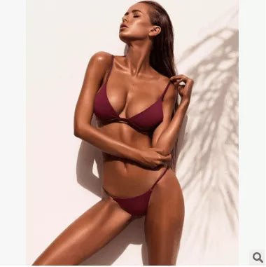 Women Split Pure Color Bikini Swimsuit - London's Closet Boutique